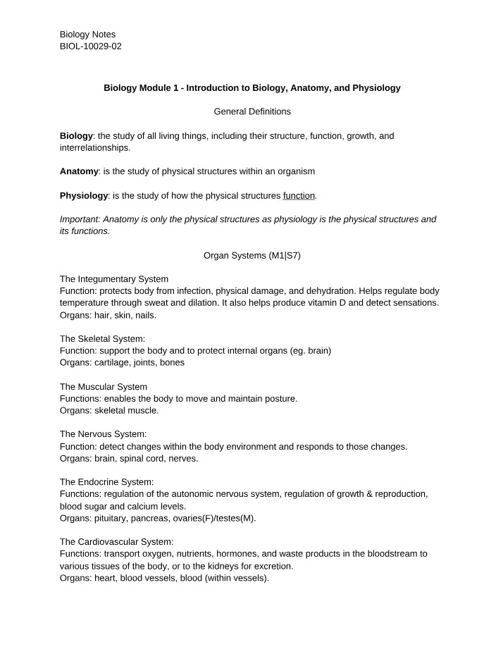 BIOL-10029-02 Biology Notes