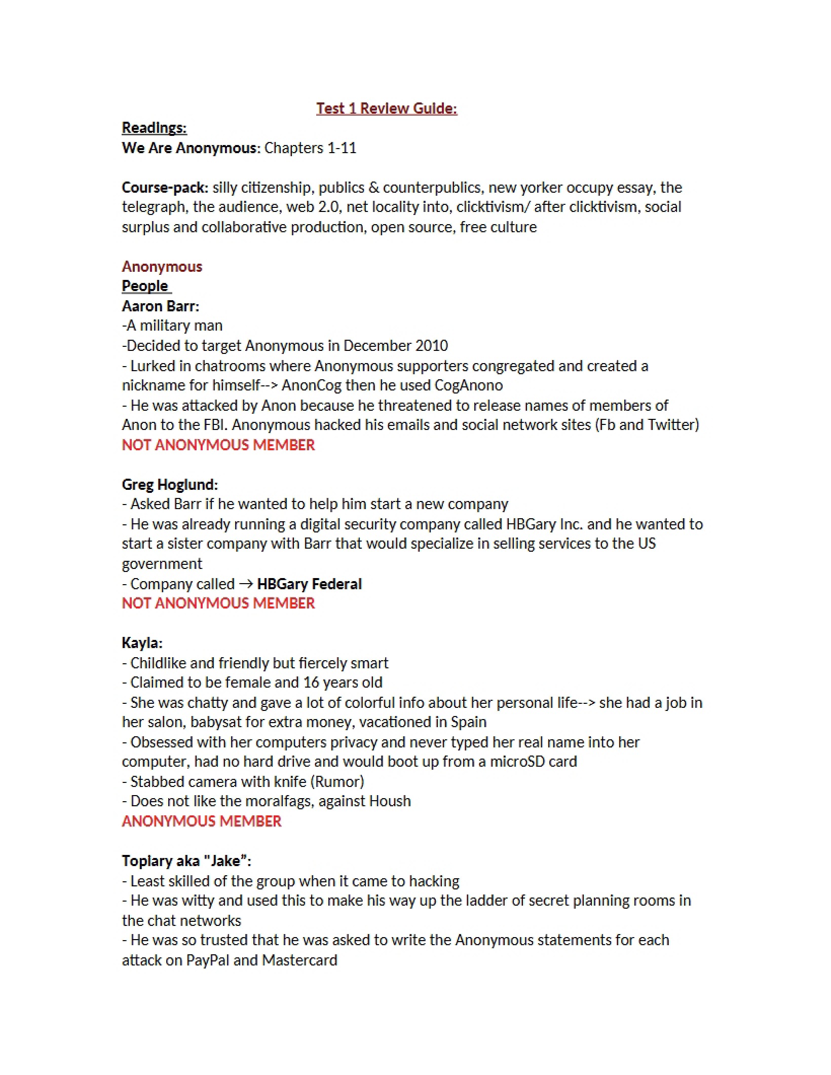 Review Guide for First Test