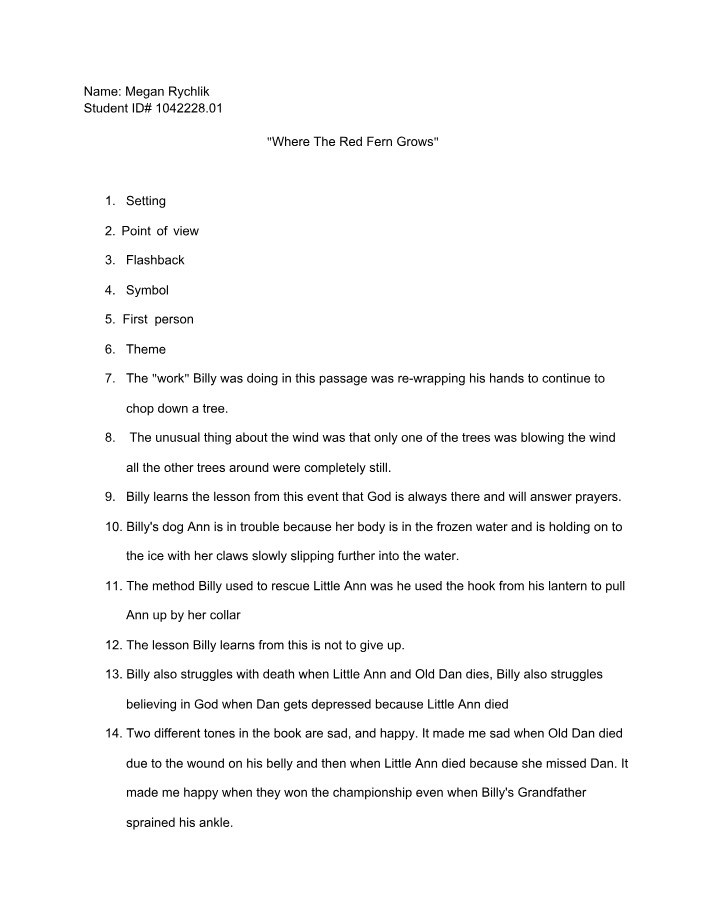 Where the Red Fern Grows - Themes, Point of View, and Setting