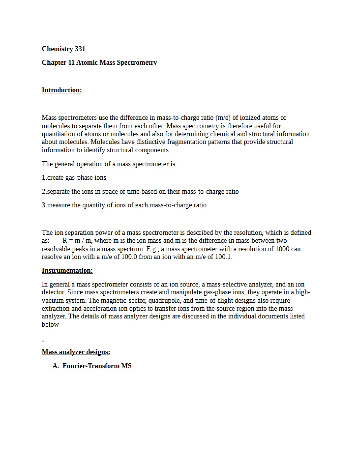 Mass Spectrometry Atomic