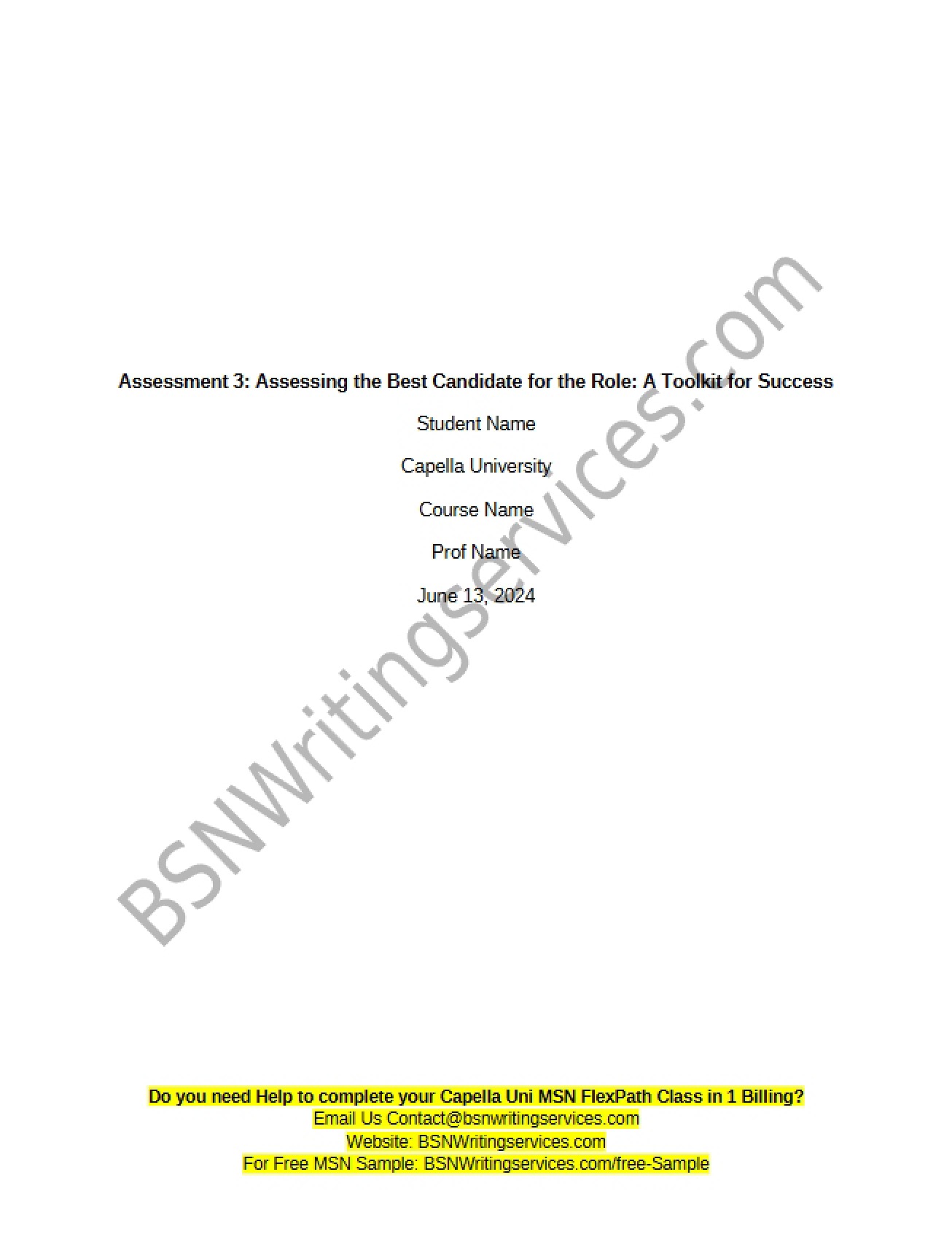 Role Candidate Assessment Assessment 3