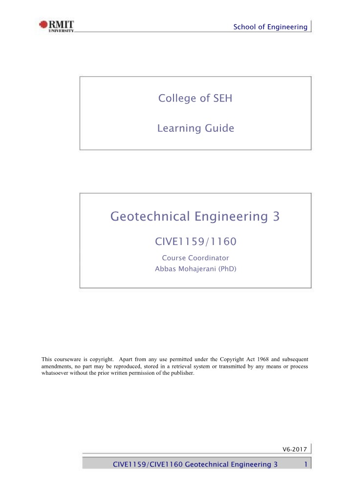 Learning Guide and Course Outline for Geotechnical Engineering 3
