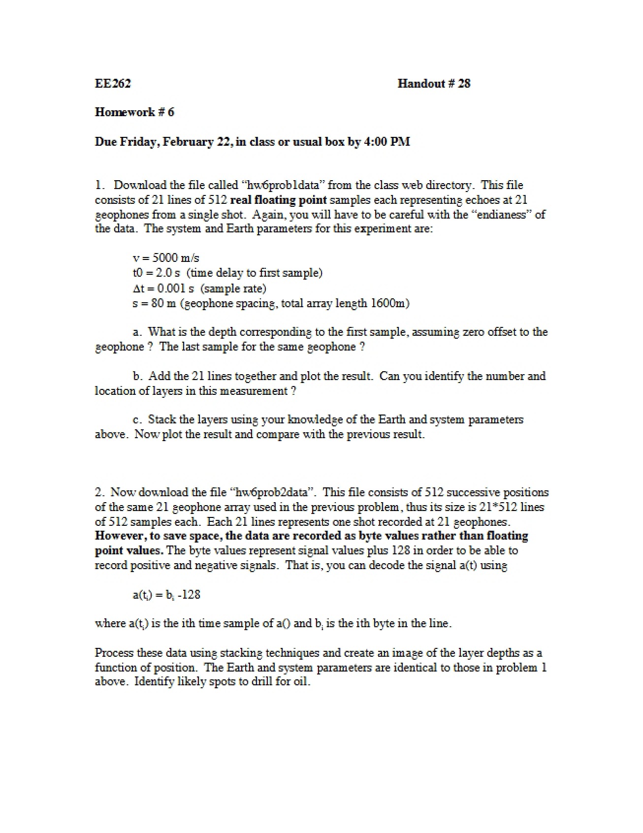Second Homework Assignment for a Two-Dimensional Imaging Course