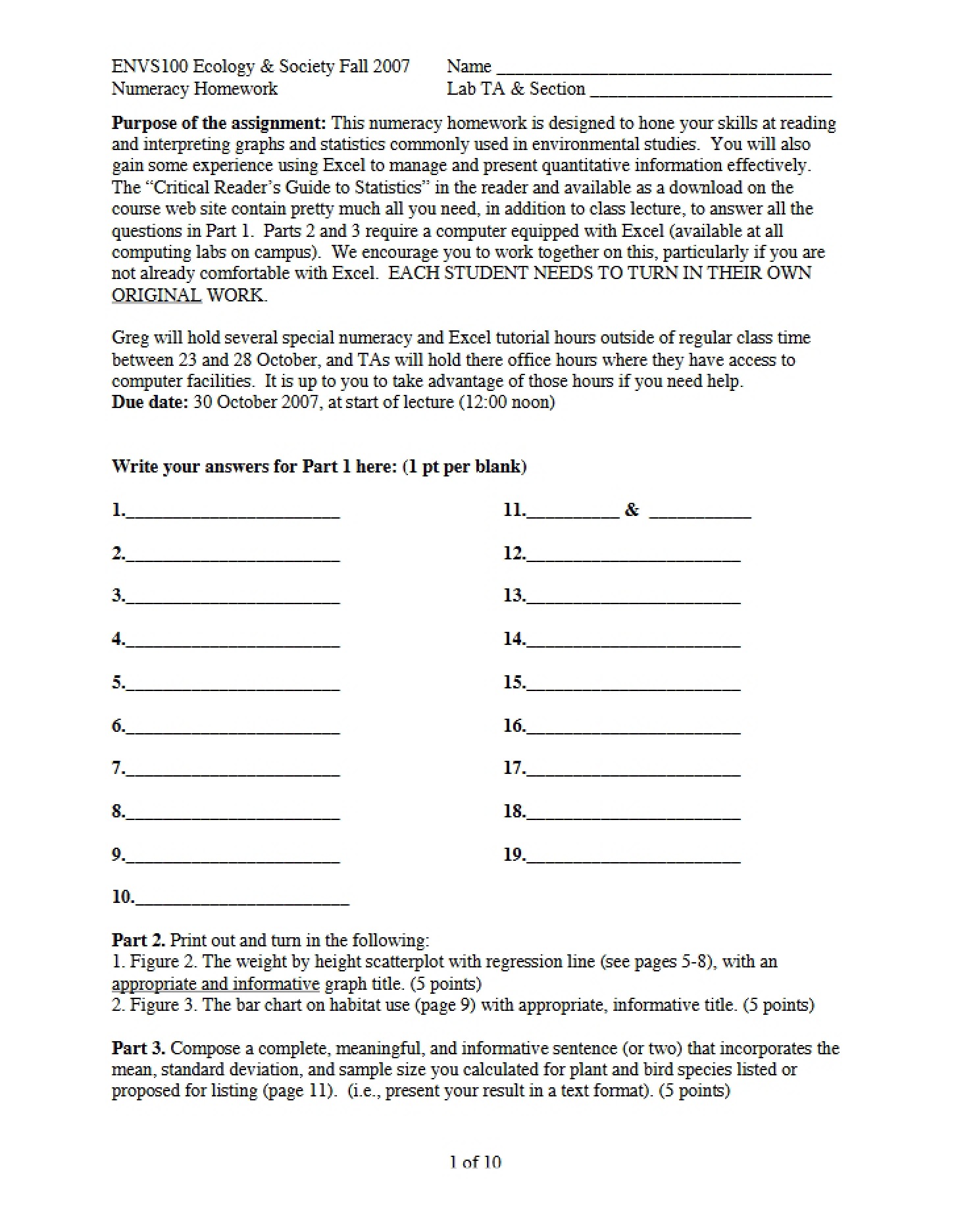 Homework for ENVS 100