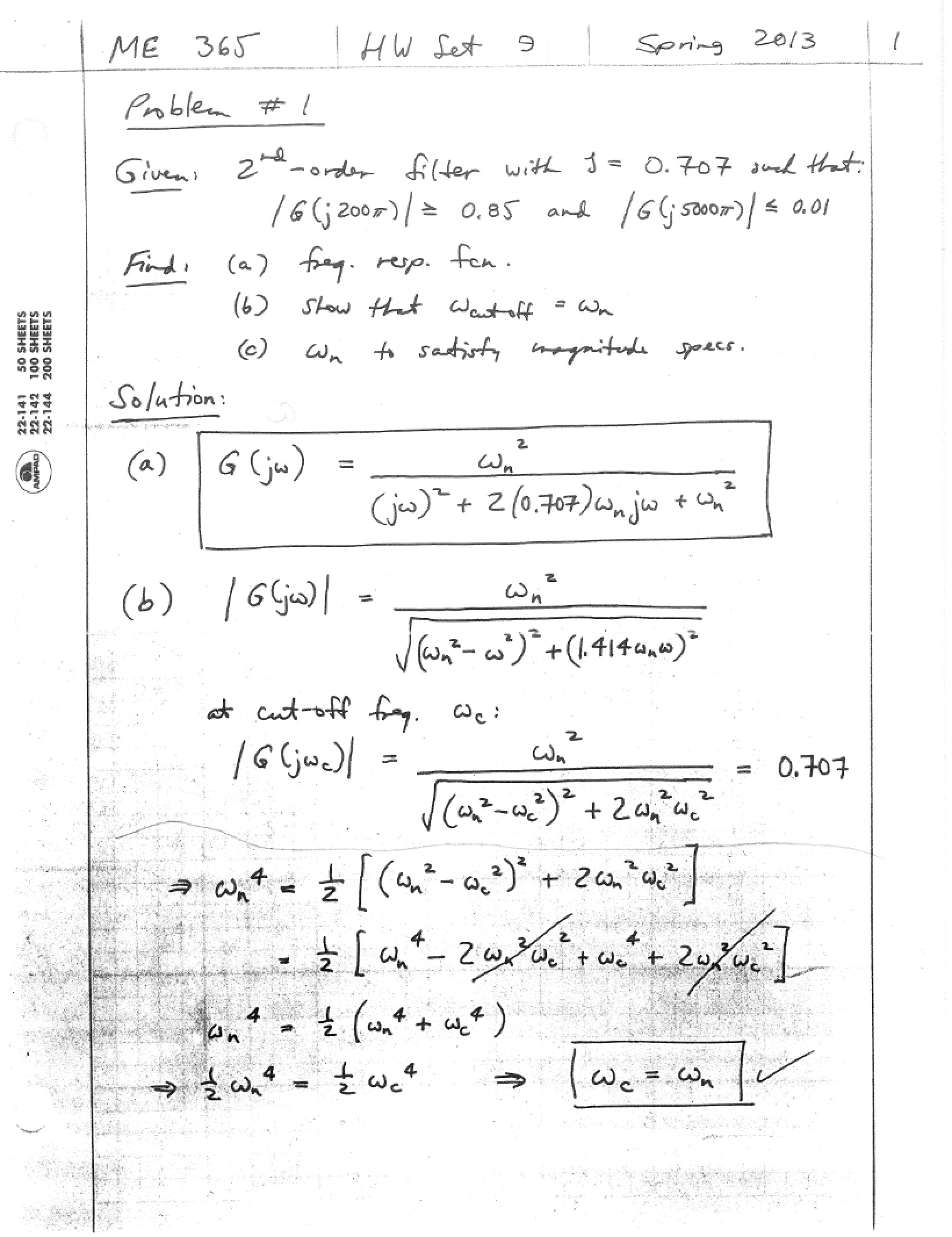 Solutions for Homework Nine Spring 2013