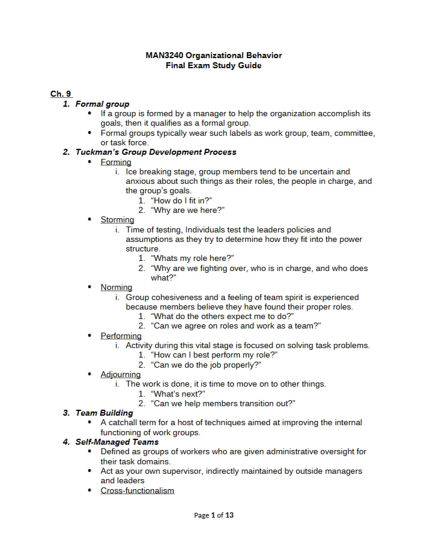 Study Guide for Final Exam