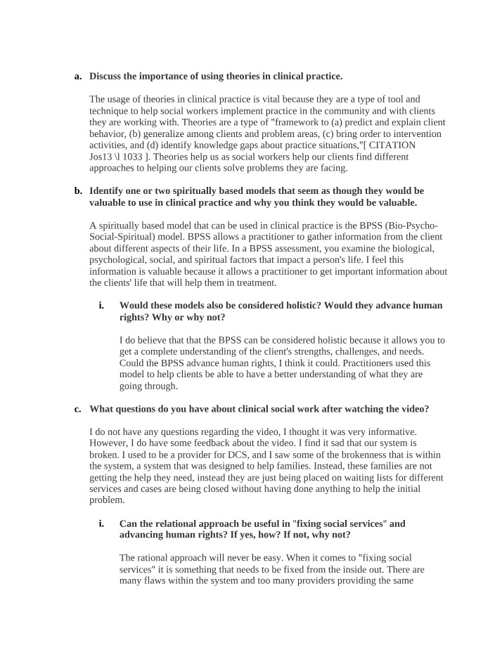 Clinical Social Work Practice - The Role of Theories