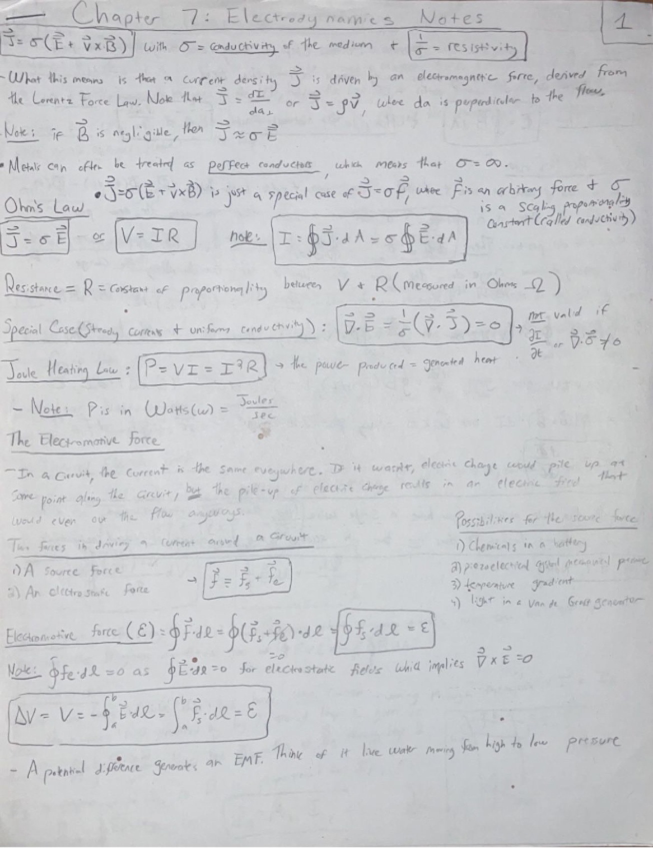 Electrodynamics Notes (Electromagnetism)