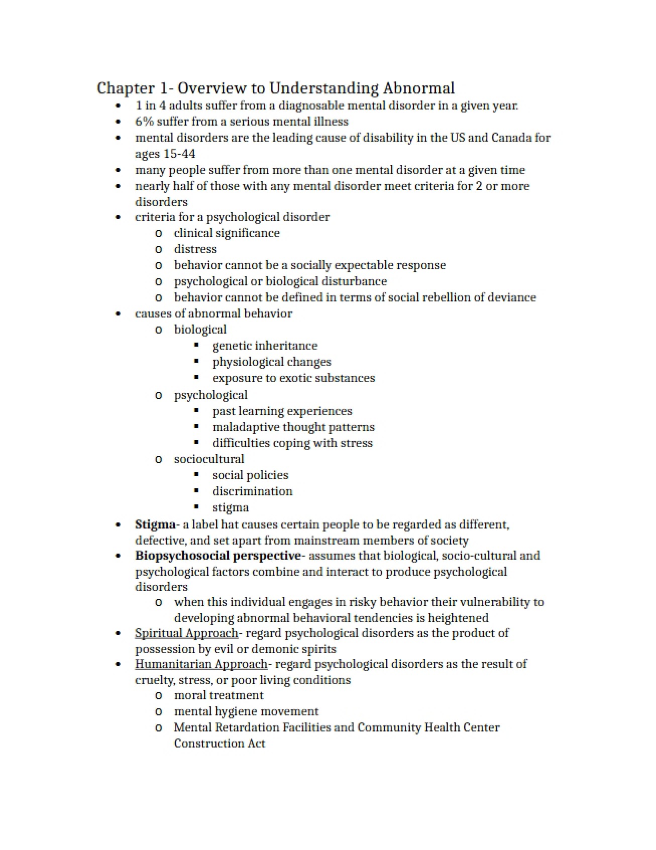 First Chapter of Abnormal Psychology