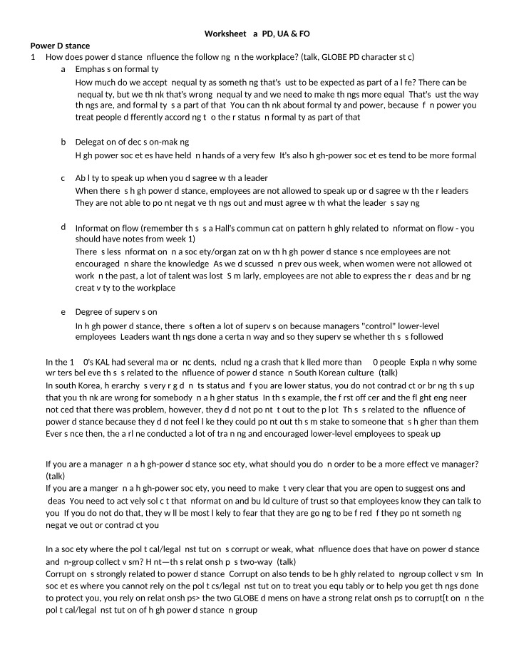 PD, UA & FO - Worksheet 4a