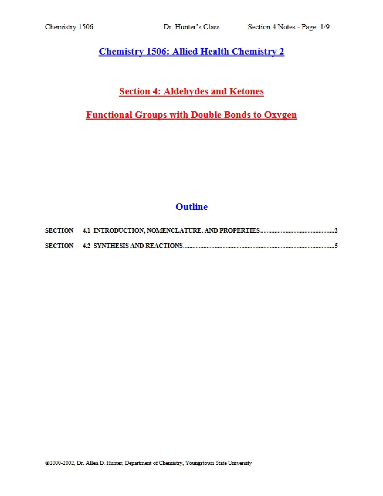 Oxygen Double Bonds in Aldehyde and Ketone Groups (Section 4)