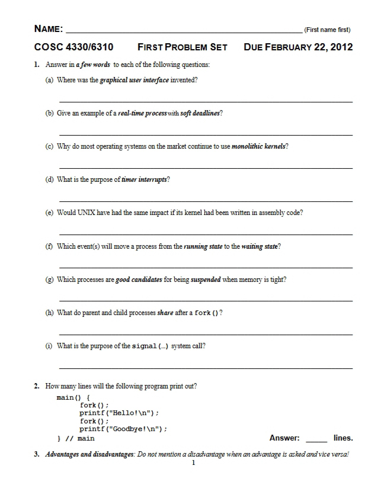 First Problem for COSC 4330
