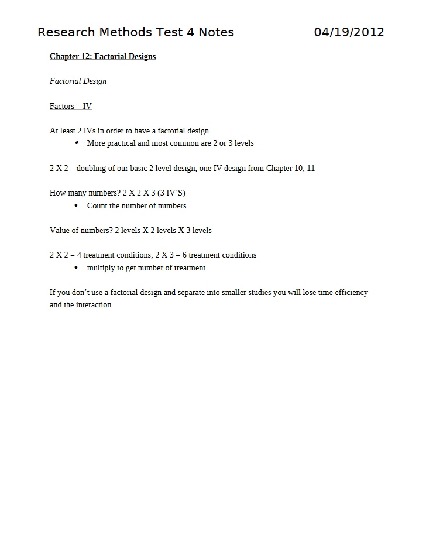 Factorial Designs Chapter 12