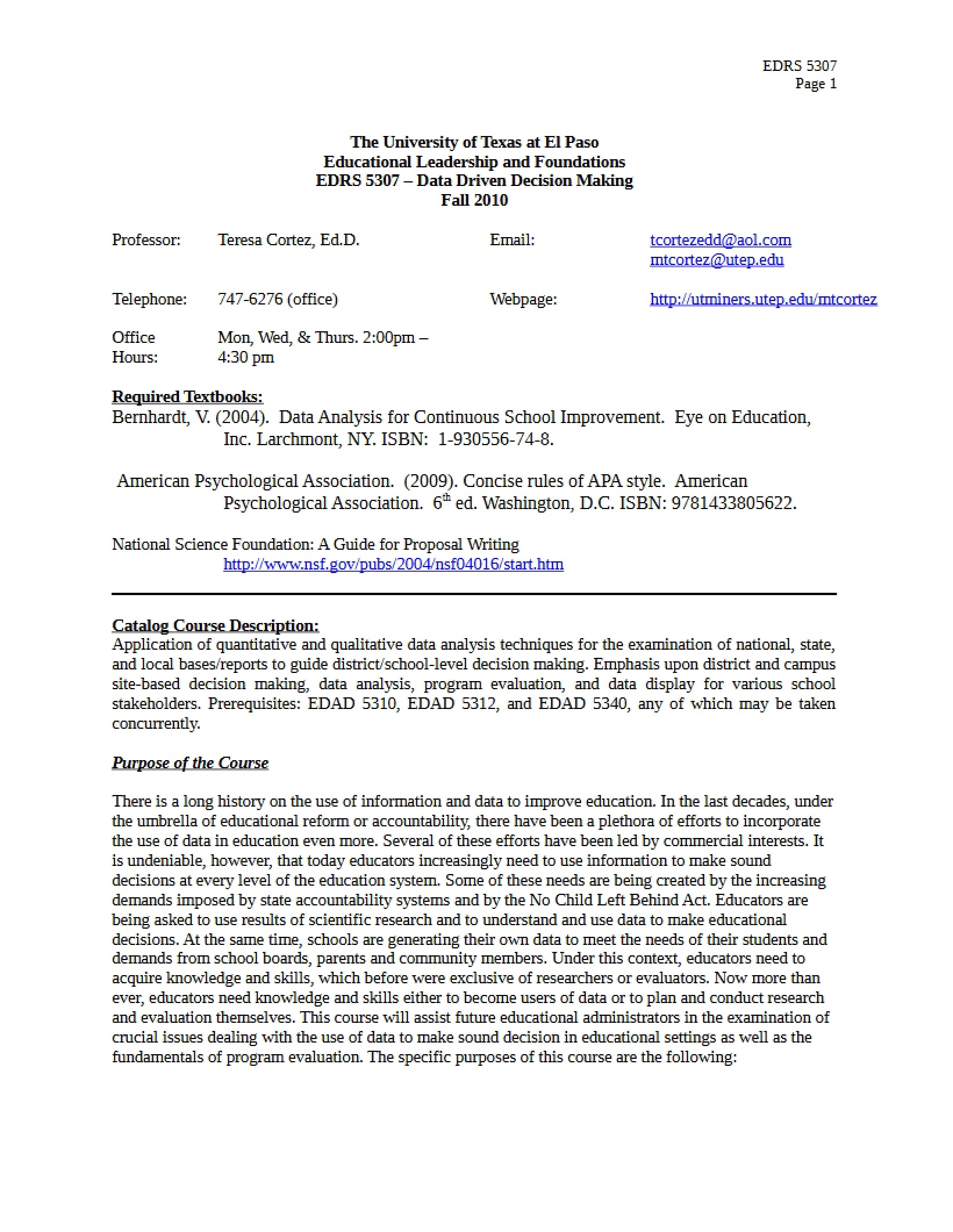 Data Based Decision Making Syllabus