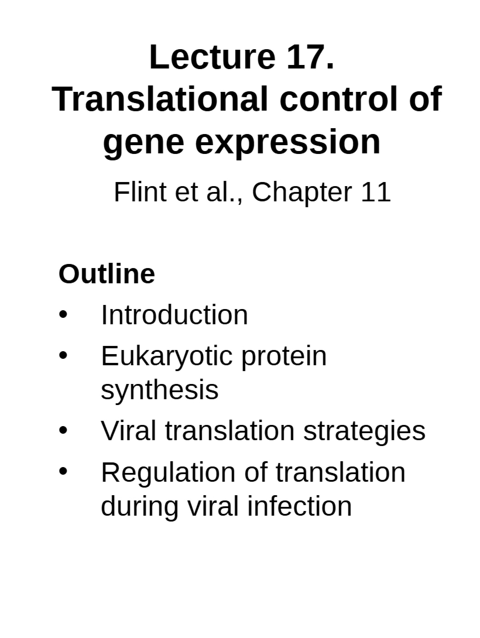 Gene Expression Translational Control (Lecture 17)