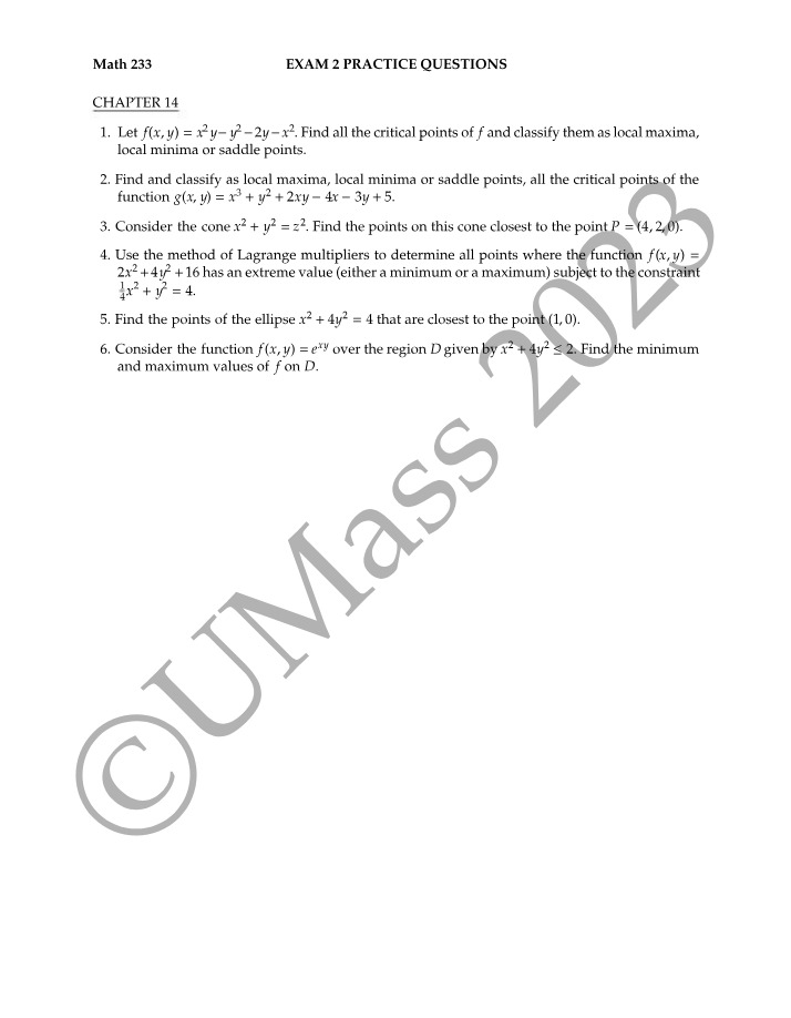 MATH233 Exam 2 Practice Questions