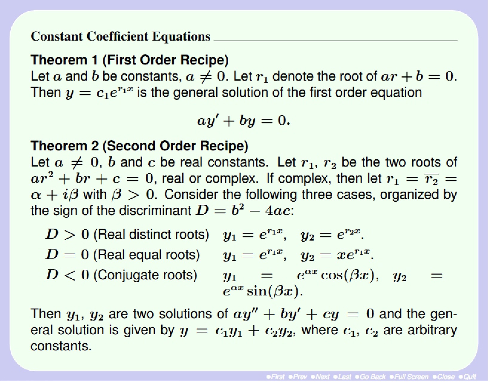 Constant Coefficient ODEs