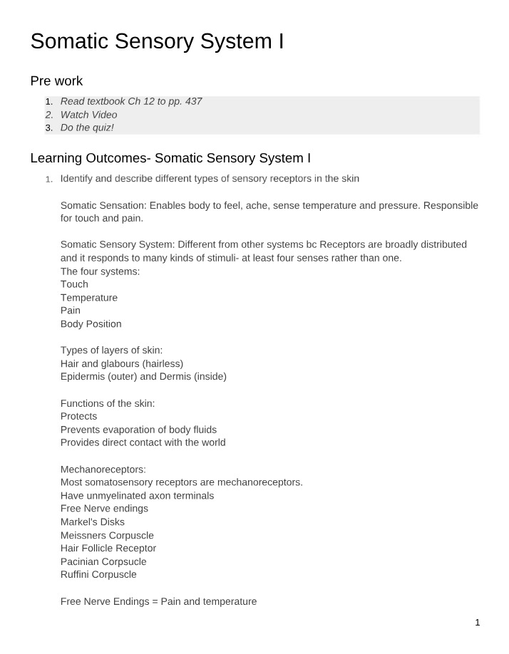 Somatic Sensory System 1 - SW