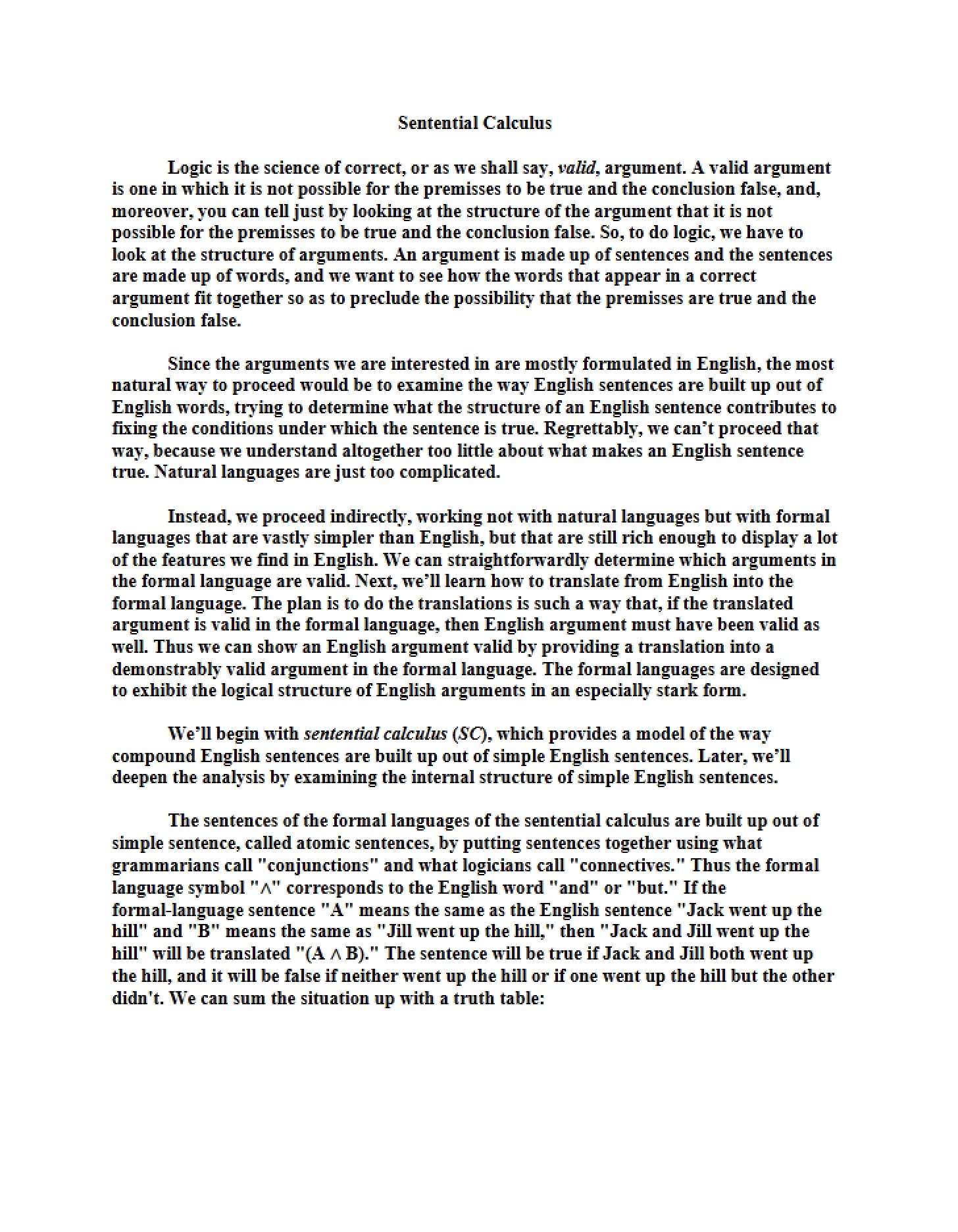 Calculus of Sentences
