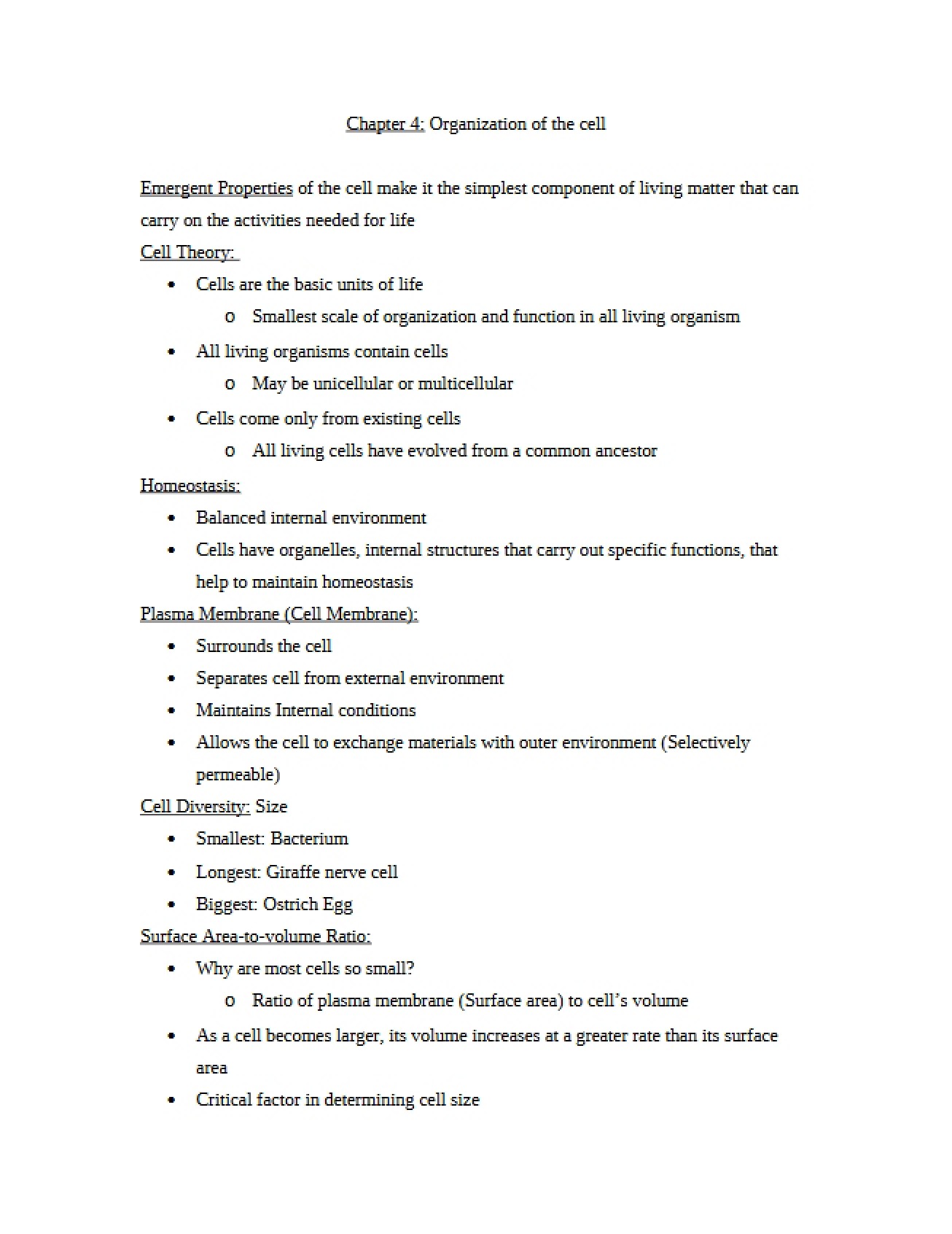 Cell Organization (Chapter 4)