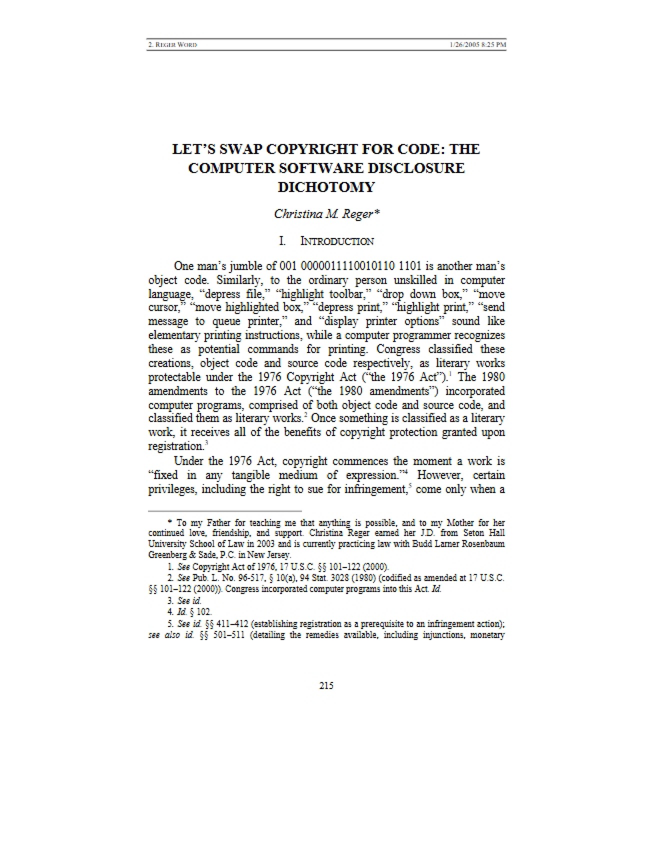Computer Software Disclosure Dichotomy Swapping Code for Copyright