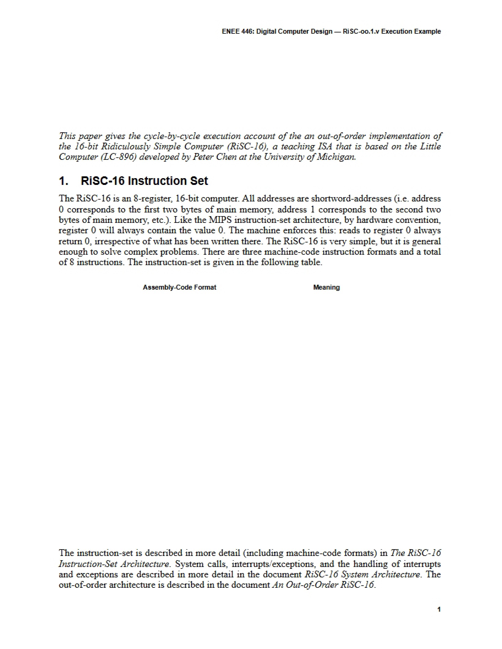 Execution Example for RiSC-oo.1.v