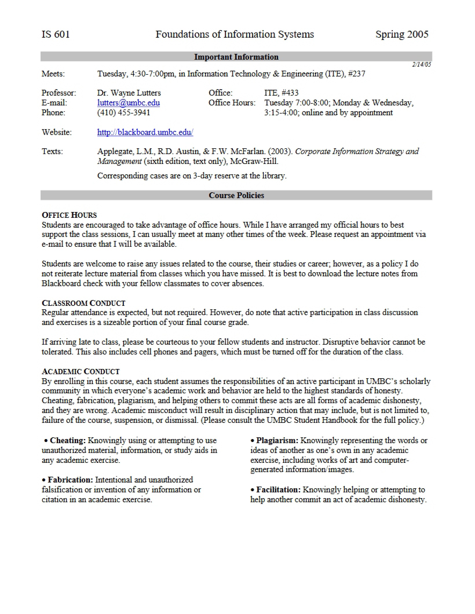 Foundations of IS Syllabus