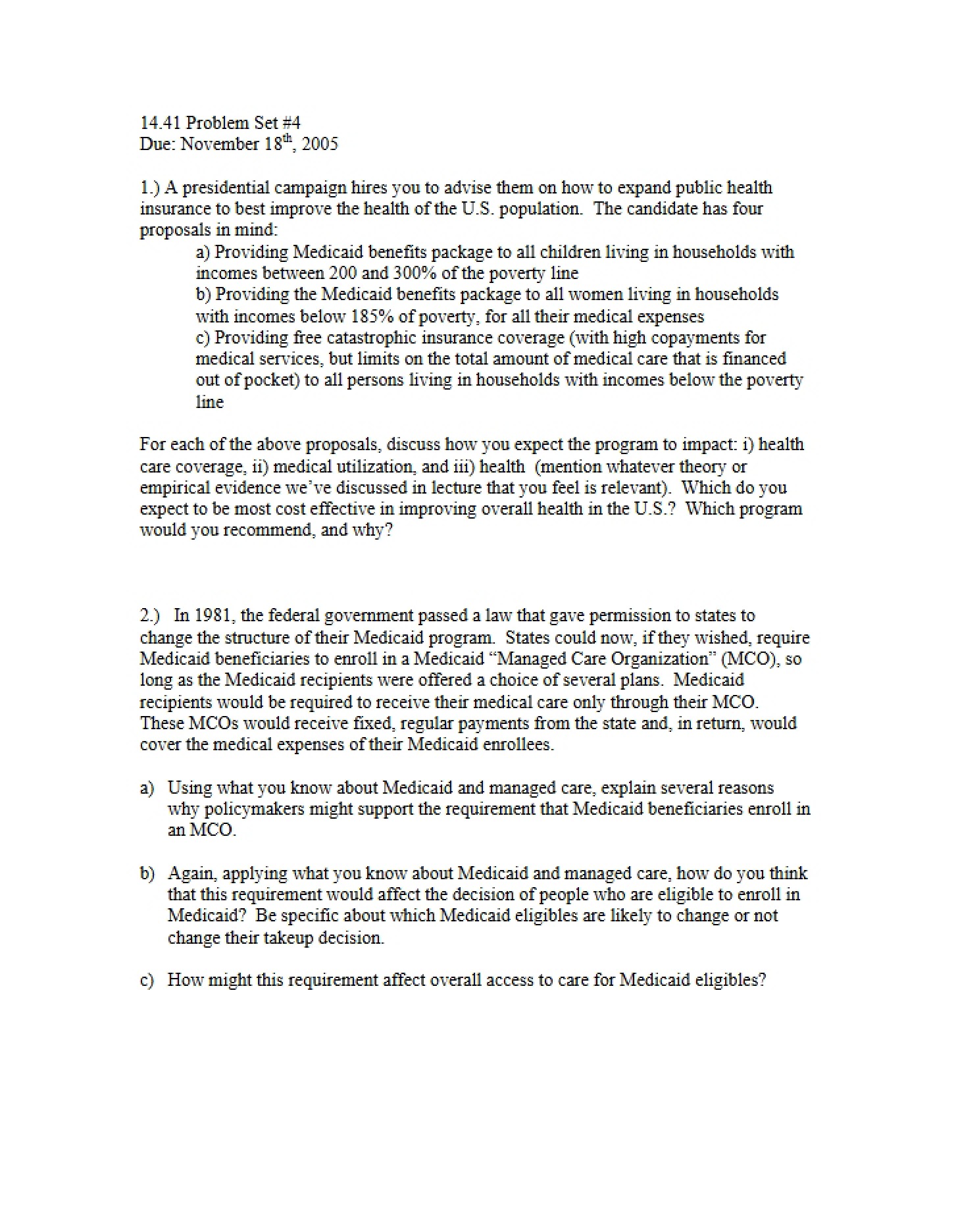 Fourth Problem Set