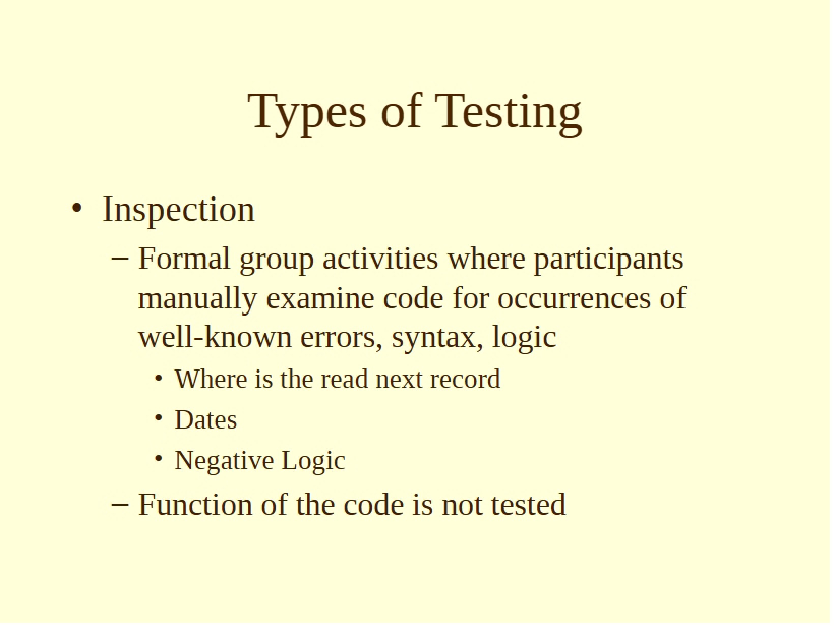 Testing Categories