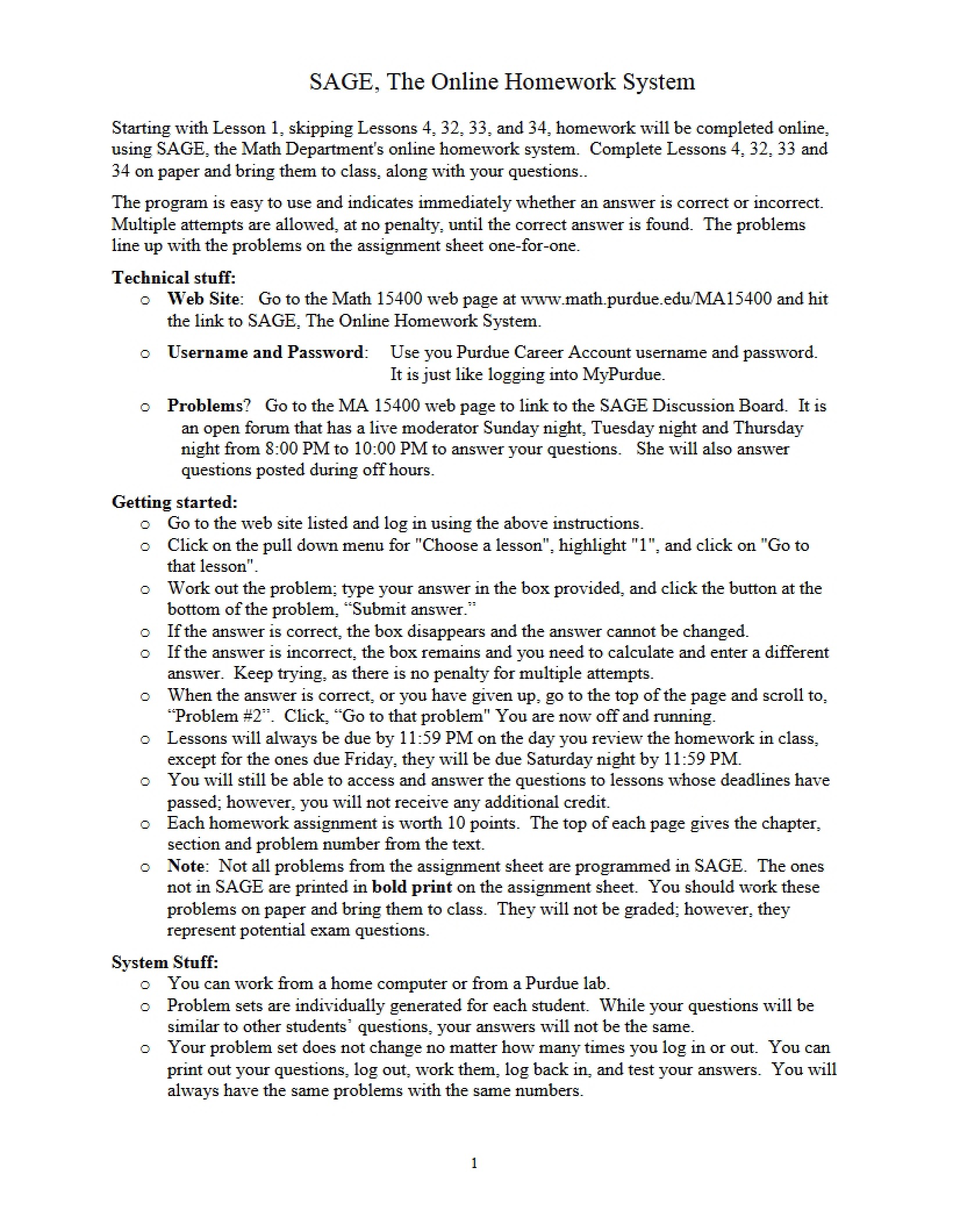 SAGE Homework System Guide