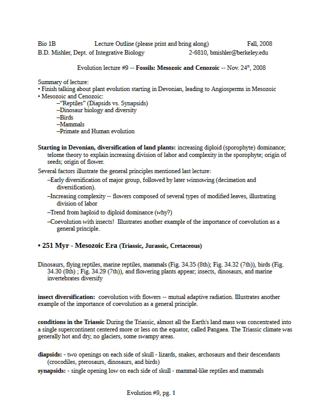 Lecture on Evolutionary Theory