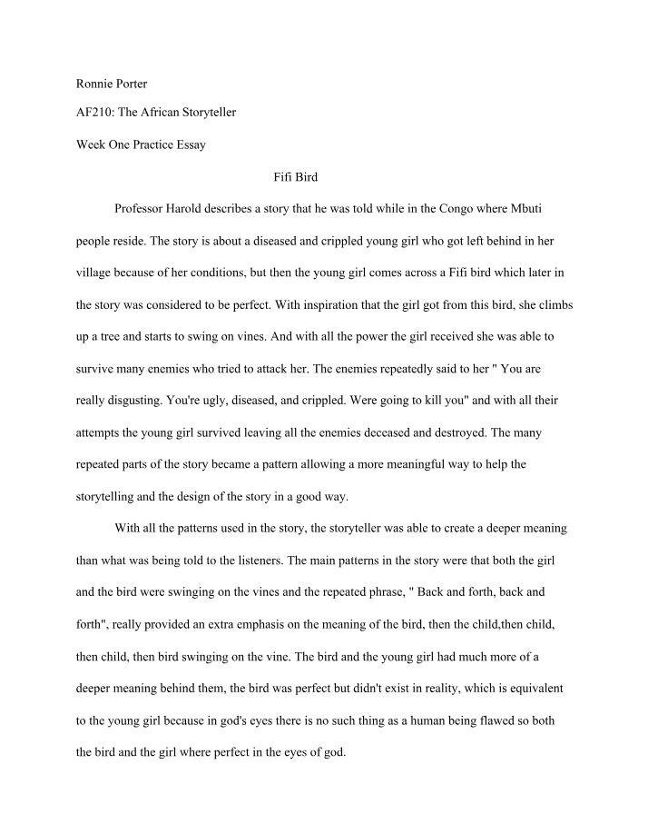 Week One Practice Essay - Fifi Bird
