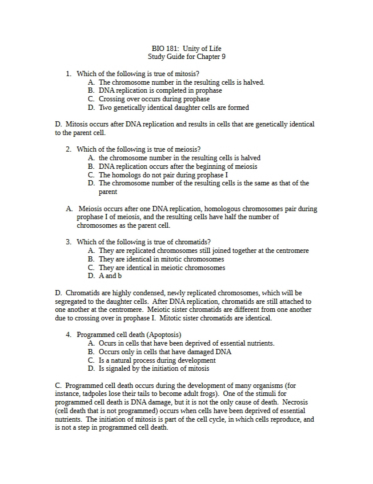 Unity of Life Study Guide