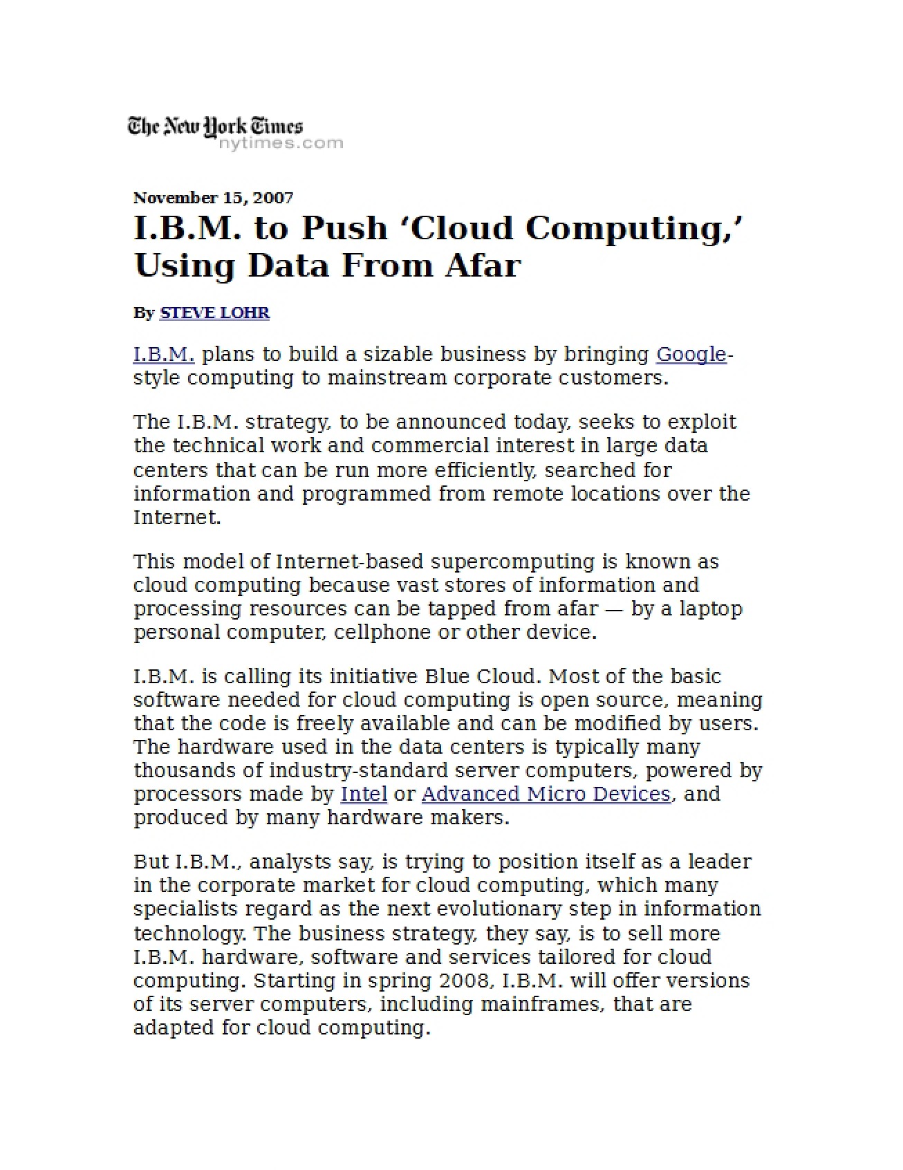 IBM Push for Cloud Computing
