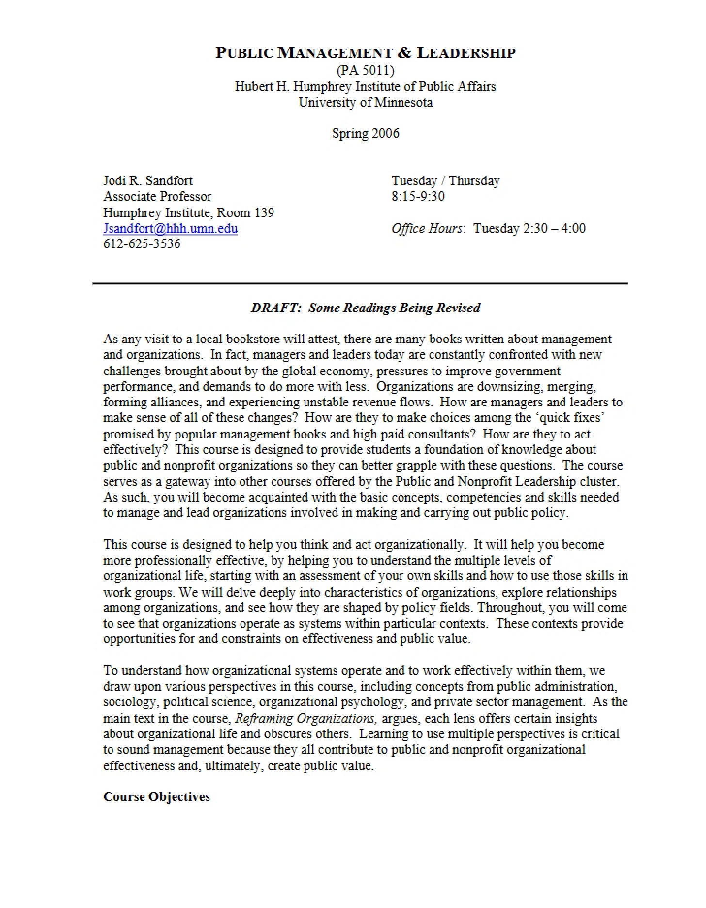 Syllabus Public Management and Leadership