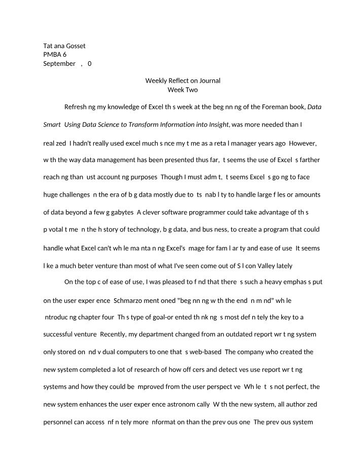Weekly Reflection Journal - Week Two by Tatiana Gosset