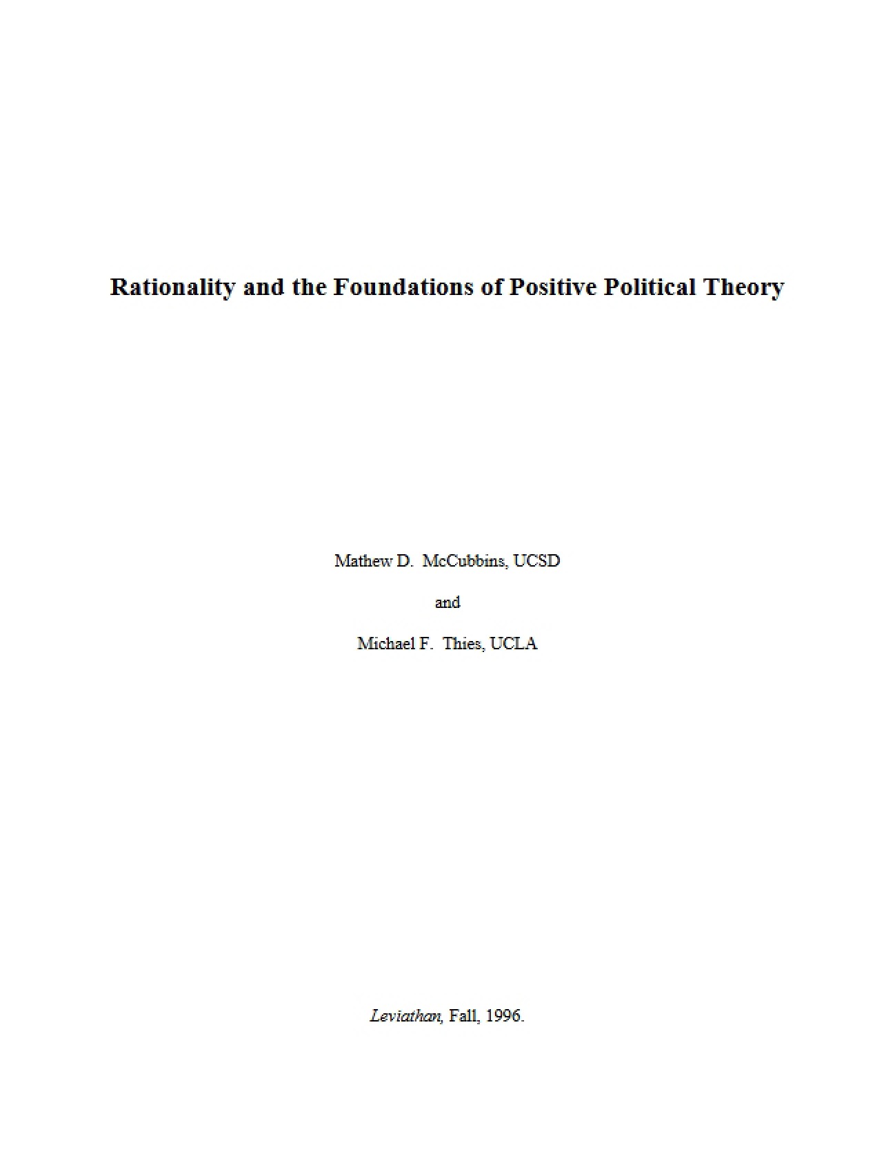 Positive Political Theory: Rationality and Foundations