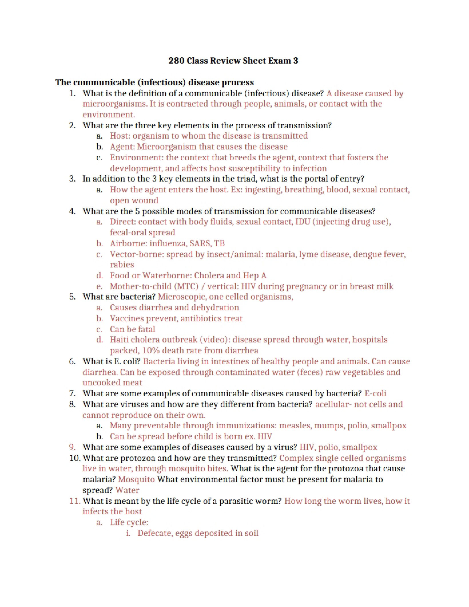 Third Exam Review Sheet