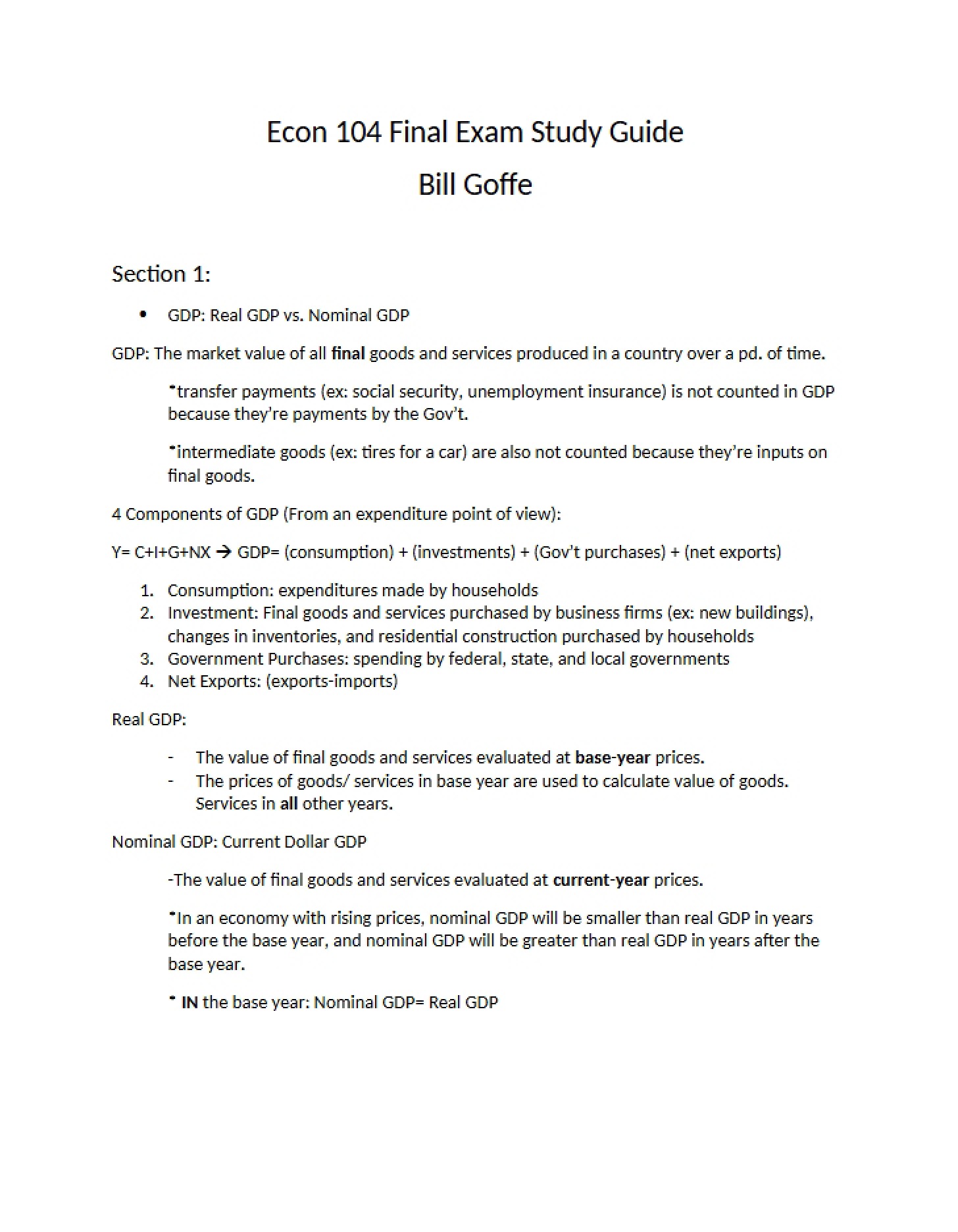 Study Guide for Final