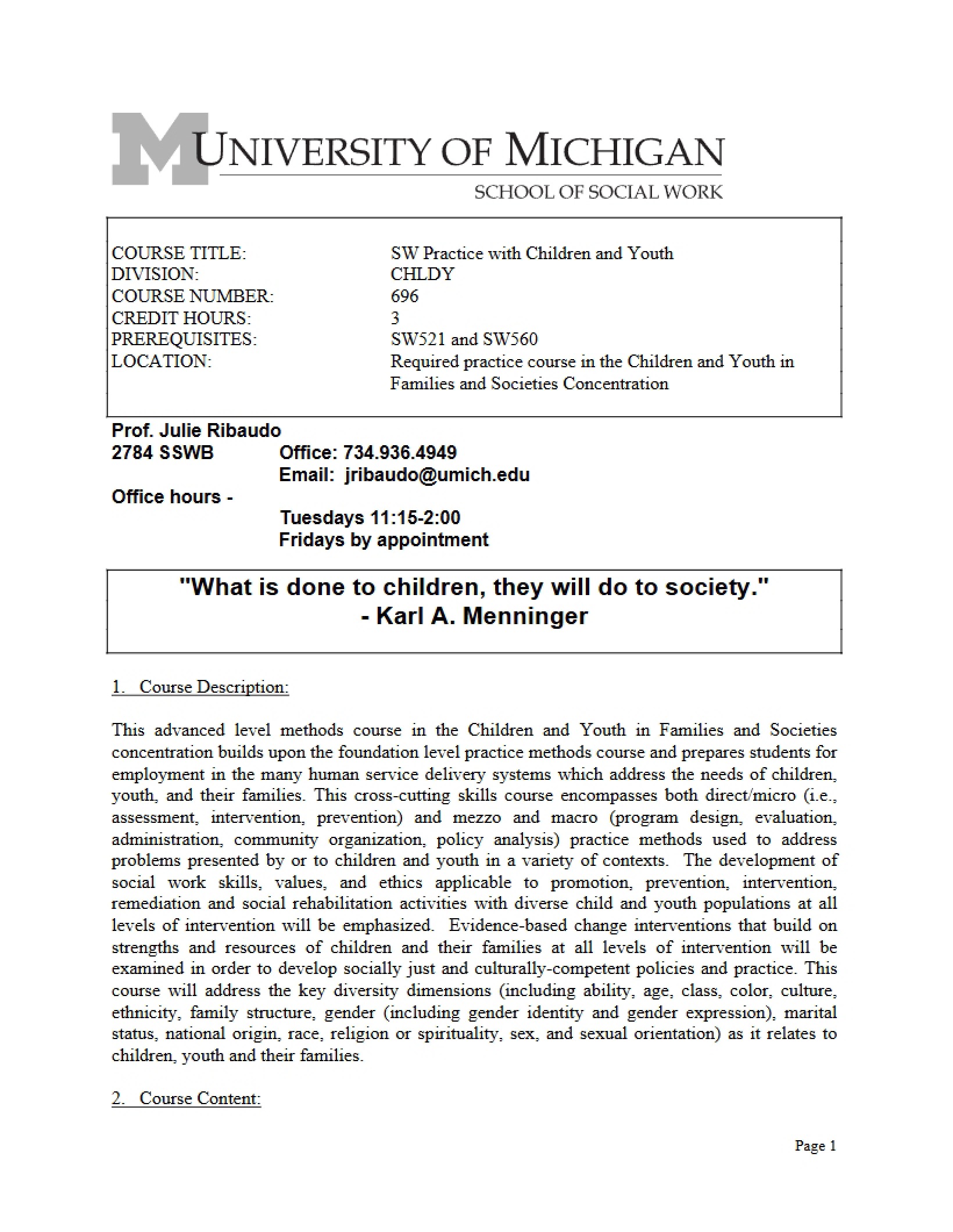 Child and Youth Practice Outline