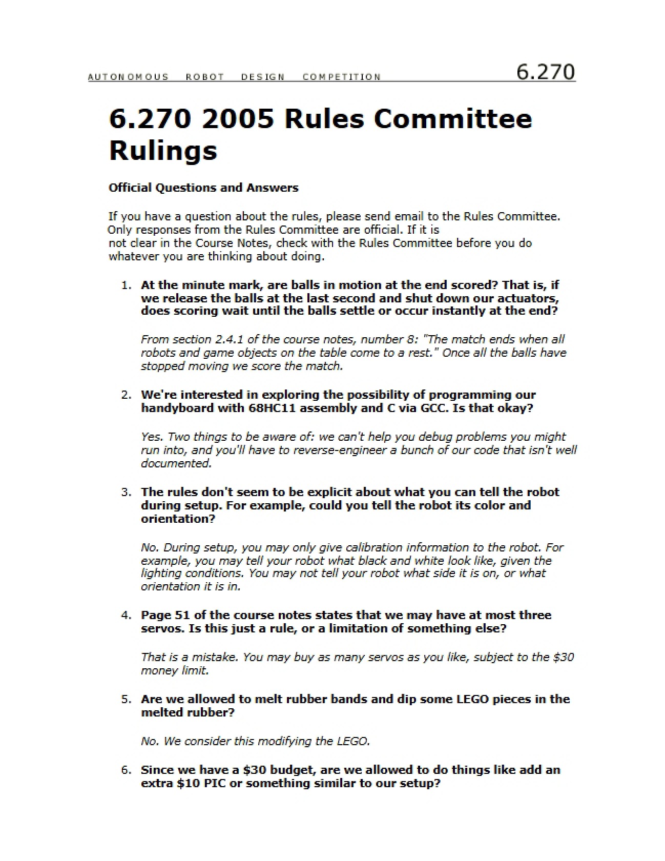 Rulings from Rules Committee