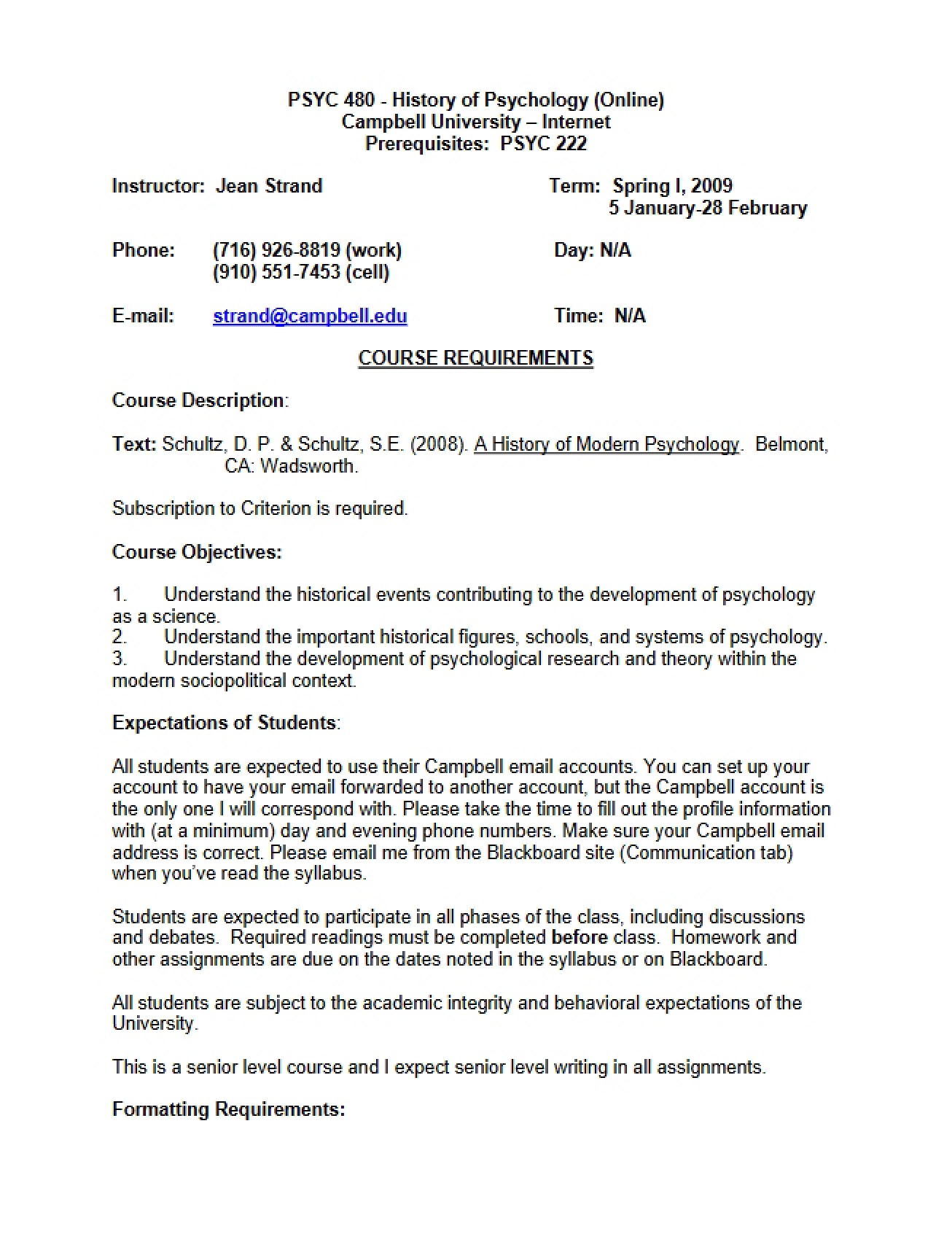 History of Psychology Syllabus