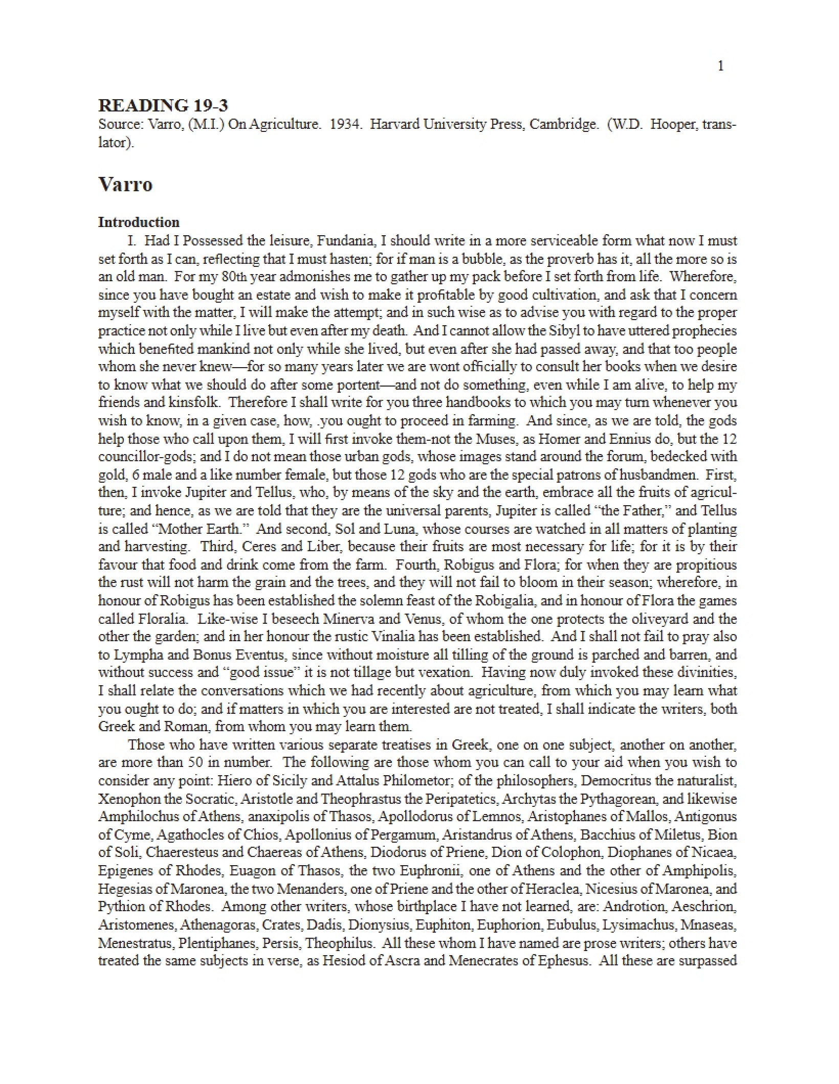 Reading on Varro