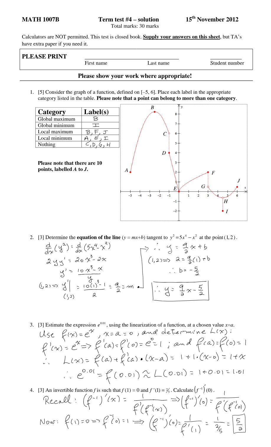 Term Test 4 Solution for MATH 1007B