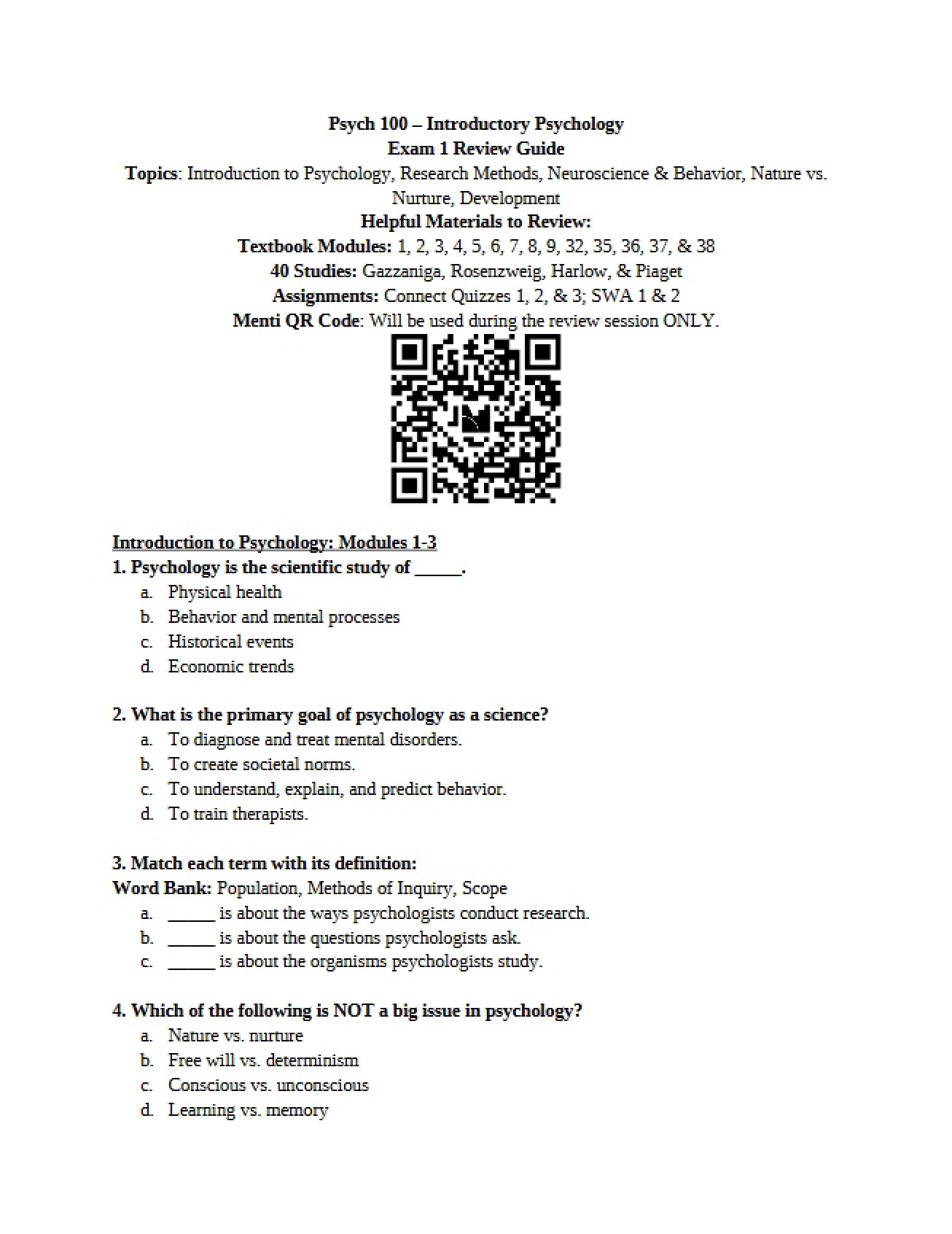 Sheet for Exam Review