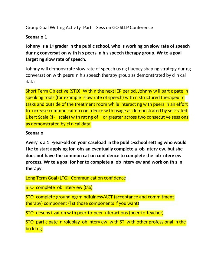 Goal Writing Activity for Groups