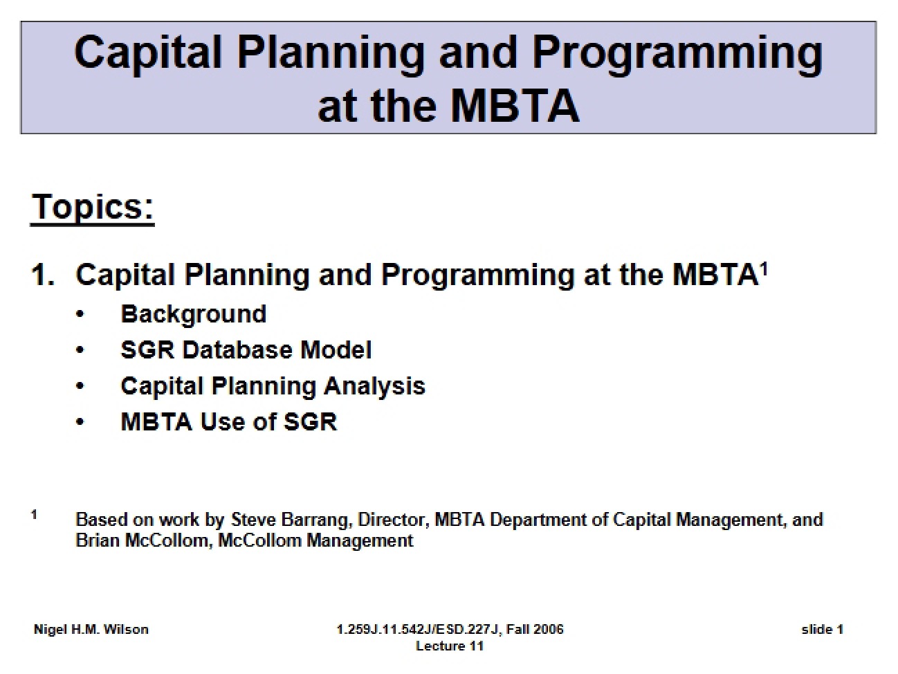 Programming and Capital Planning