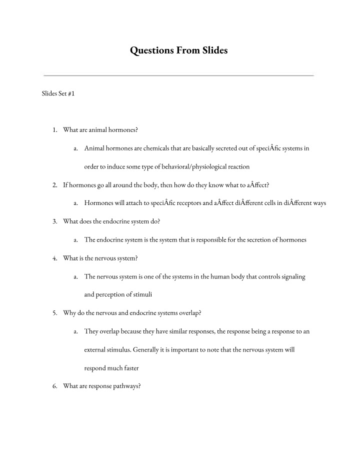 Notes on Animal Hormones and the Endocrine System