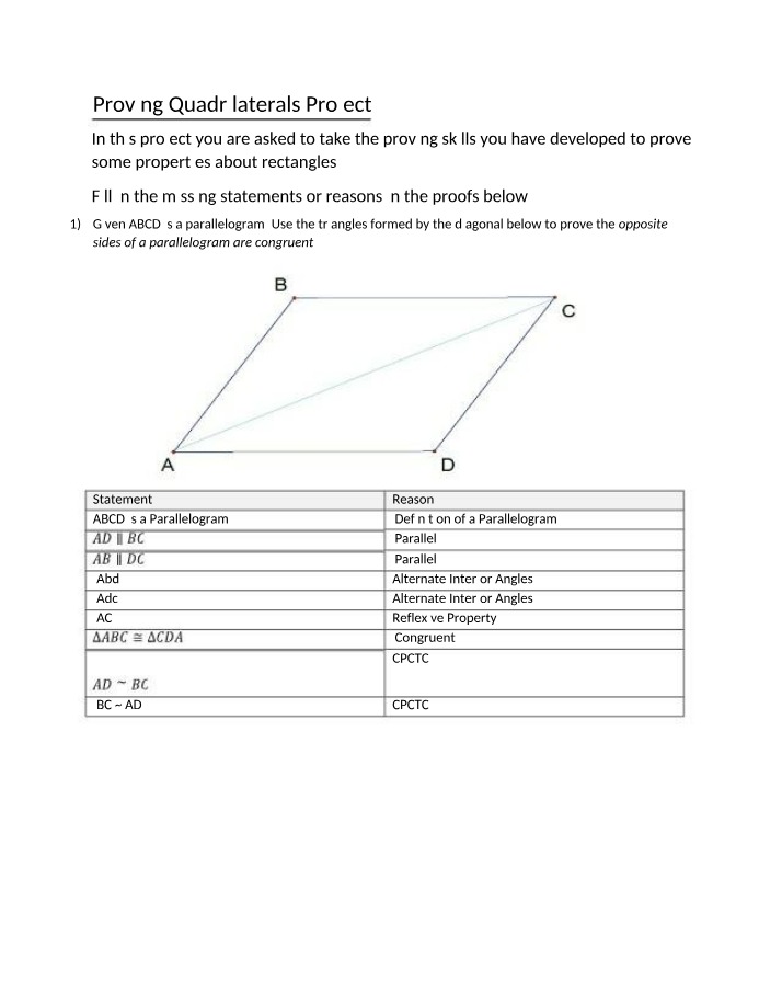Project - Proving Quadrilaterals