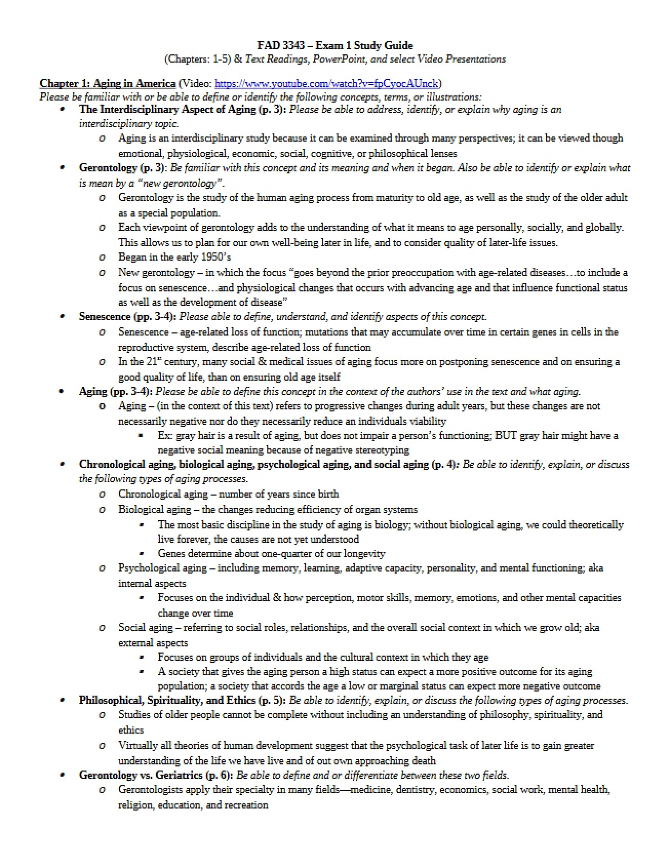 Study Guide for the First Adult Development Exam